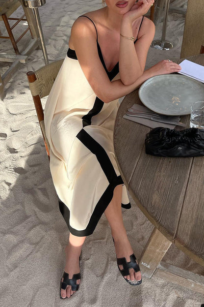 Casual Stripe Patchwork Contrast V Neck Sling Dresses