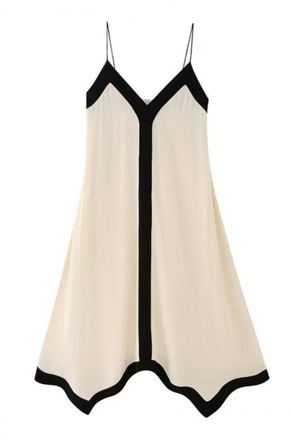 Casual Stripe Patchwork Contrast V Neck Sling Dresses