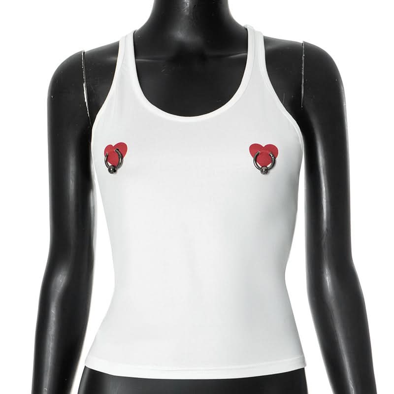 U neck sweetheart print o ring tank top  | Festival Outfits Women