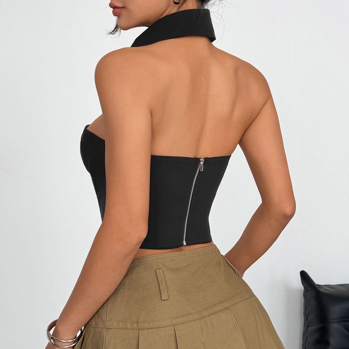 Sweetheart neck bustier zip-up top  | Festival Outfits Women