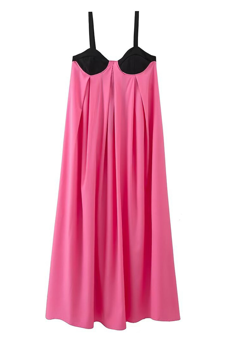 Sexy Patchwork Backless Contrast V Neck Sling Dresses