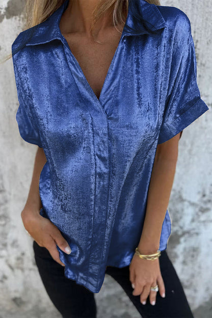 Casual Bronzing Pattern Patchwork Turndown Collar Blouses(5 Colors)