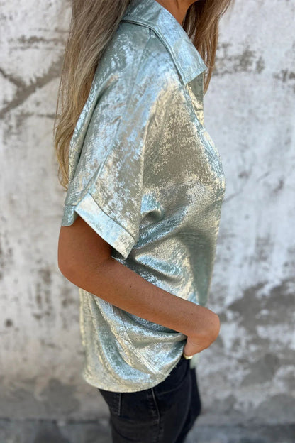 Blusa informal con cuello vuelto y estampado de patchwork en color bronce (5 colores)