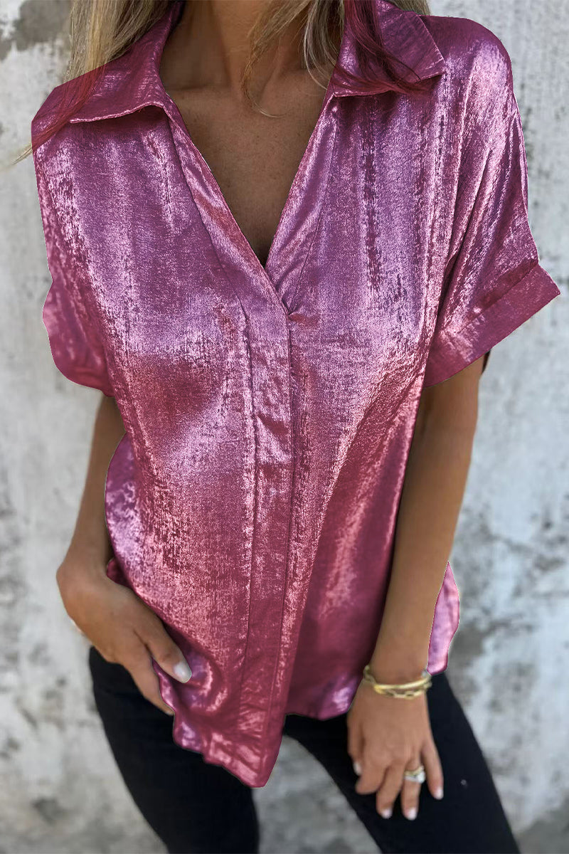 Blusa informal con cuello vuelto y estampado de patchwork en color bronce (5 colores)