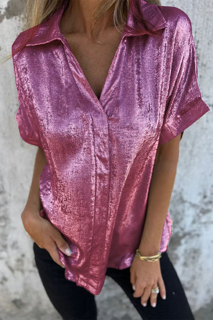 Blusa informal con cuello vuelto y estampado de patchwork en color bronce (5 colores)