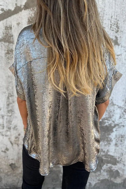 Blusa informal con cuello vuelto y estampado de patchwork en color bronce (5 colores)