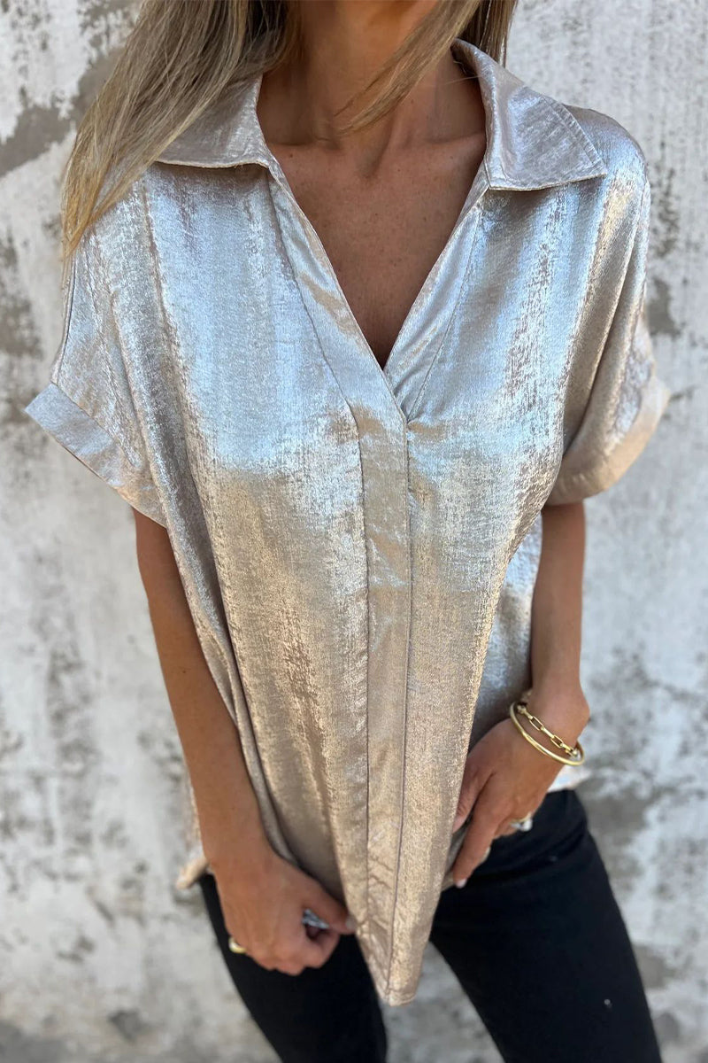 Blusa informal con cuello vuelto y estampado de patchwork en color bronce (5 colores)