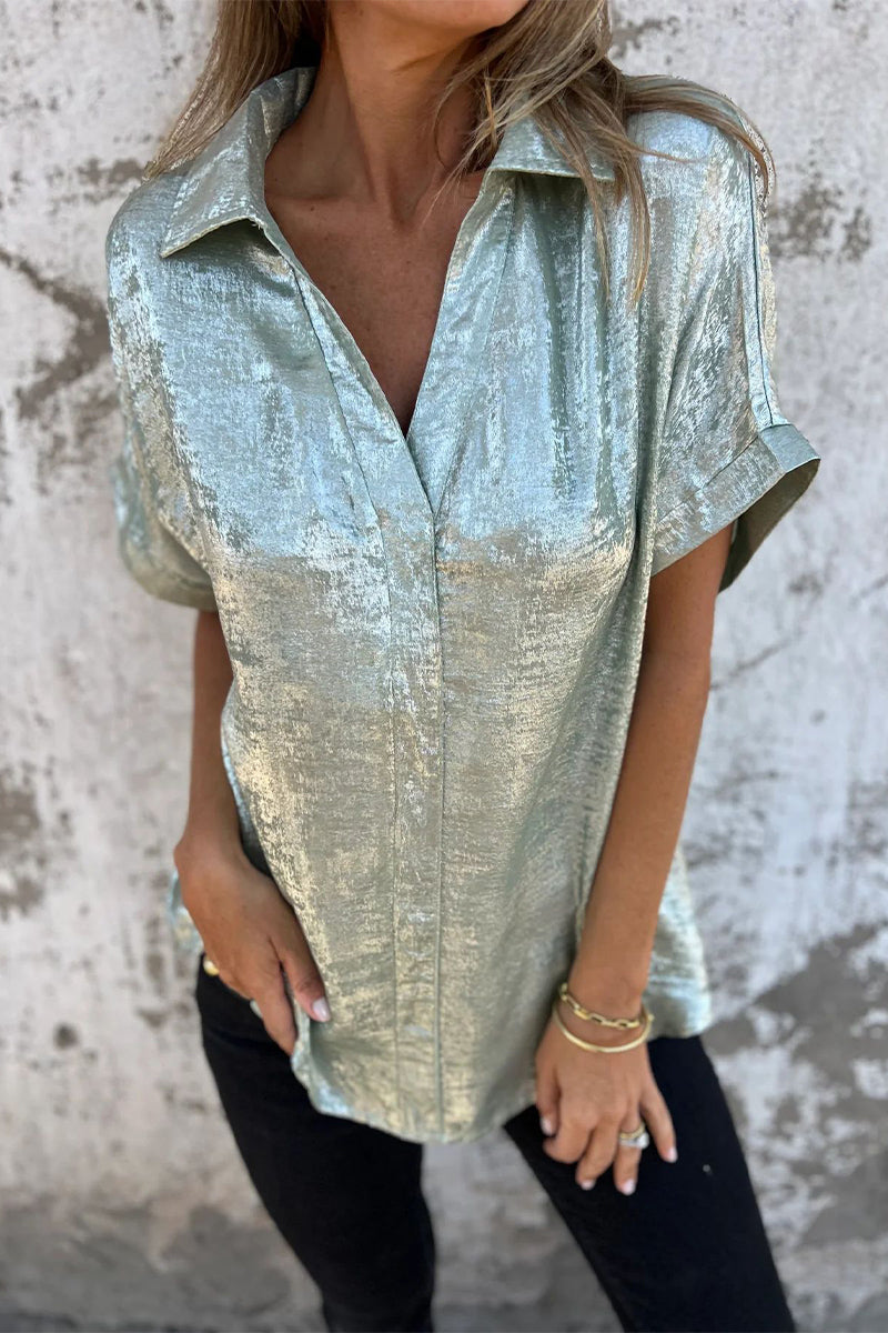 Blusa informal con cuello vuelto y estampado de patchwork en color bronce (5 colores)