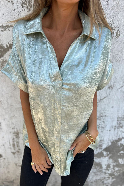 Blusa informal con cuello vuelto y estampado de patchwork en color bronce (5 colores)