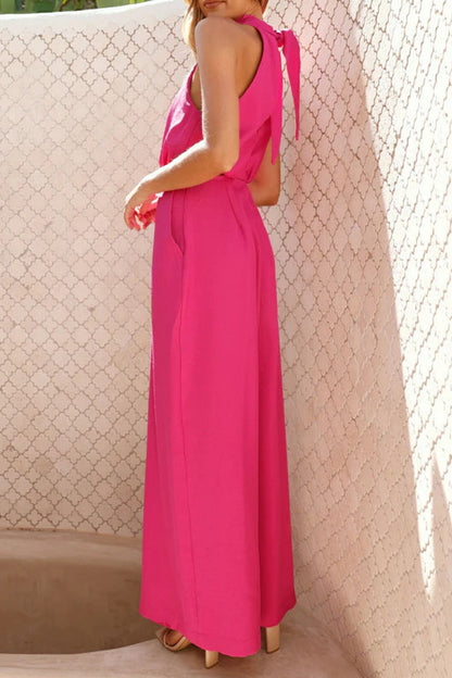 Casual Hollow Out Pocket Halter Loose Jumpsuits(4 Colors)