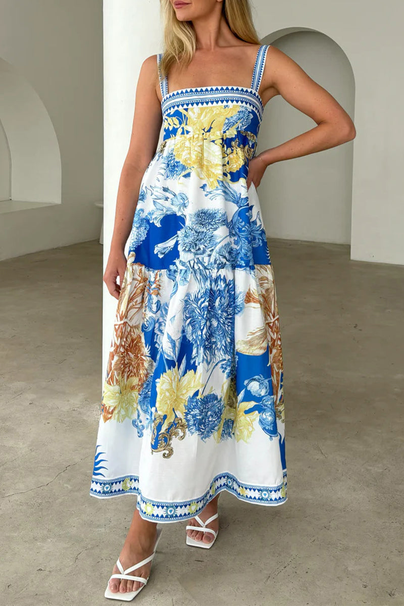 Vestidos de tirantes con escote cuadrado, bolsillos y estampado floral bohemio
