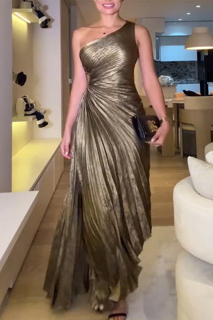 Sexy Irregular Pleated Sloping Shoulder Evening Dresses