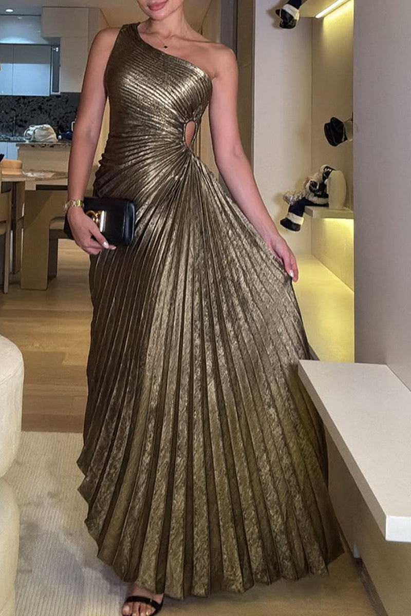 Sexy Irregular Pleated Sloping Shoulder Evening Dresses