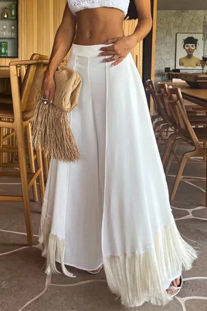 Casual Irregular Fringed Hem Boot Cut Speaker Bottoms(3 Colors)