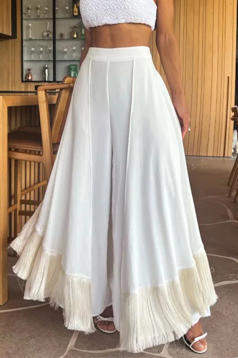 Casual Irregular Fringed Hem Boot Cut Speaker Bottoms(3 Colors)