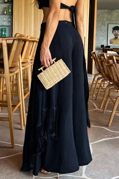 Casual Irregular Fringed Hem Boot Cut Speaker Bottoms(3 Colors)