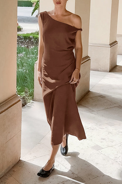 Casual Irregular Oblique Collar One Step Skirt Dresses