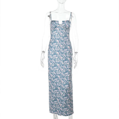 Flower print hollow out cami cut out maxi dress  | Festival Outfits Women