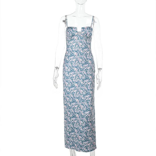 Flower print hollow out cami cut out maxi dress  | Festival Outfits Women