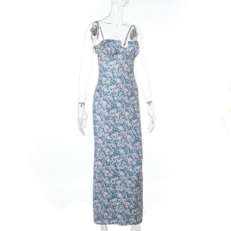 Flower print hollow out cami cut out maxi dress  | Festival Outfits Women