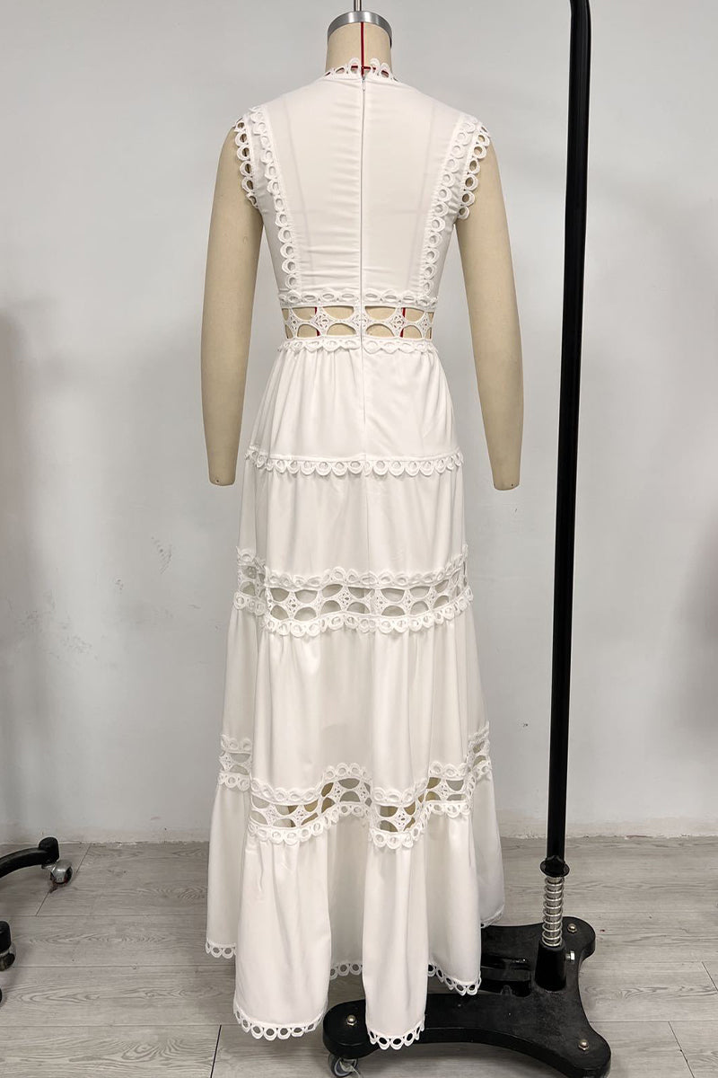 Casual Embroidered Hollow Out V Neck Sleeveless Dresses