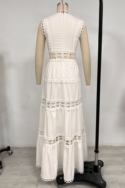 Casual Embroidered Hollow Out V Neck Sleeveless Dresses