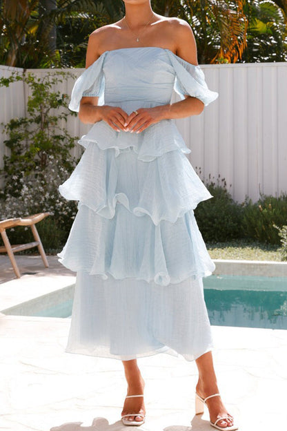 Casual Backless Flounce Square Neck Cake Skirt Dresses