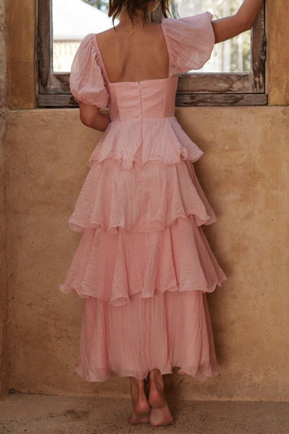 Casual Backless Flounce Square Neck Cake Skirt Dresses