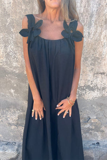 Casual Solid Color Flower Shape U Neck Sling Dresses