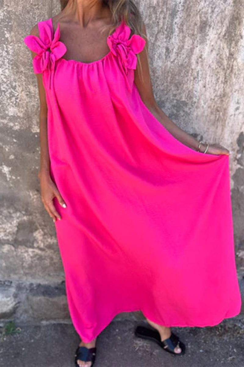 Casual Solid Color Flower Shape U Neck Sling Dresses