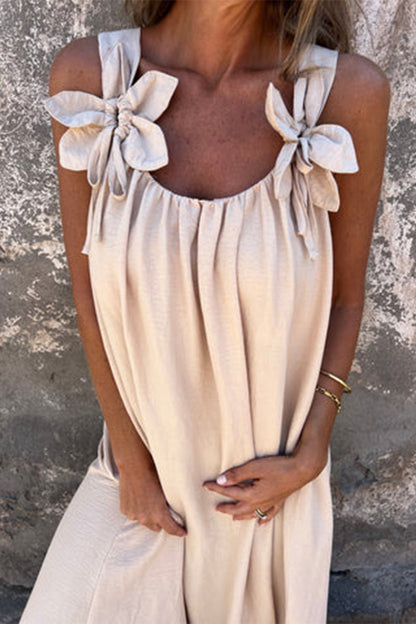 Casual Solid Color Flower Shape U Neck Sling Dresses