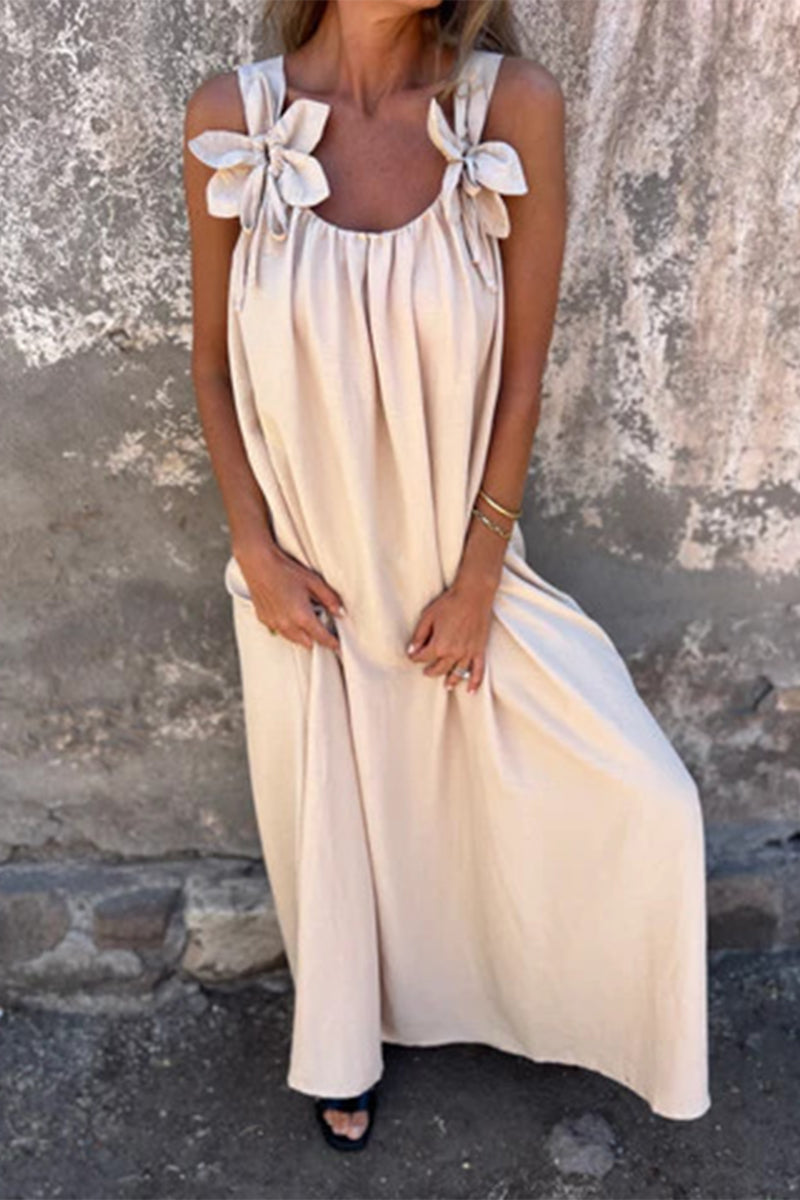 Casual Solid Color Flower Shape U Neck Sling Dresses