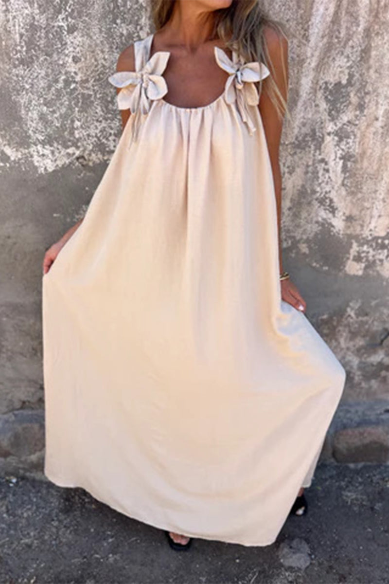 Casual Solid Color Flower Shape U Neck Sling Dresses