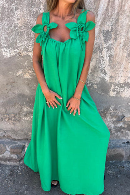 Casual Solid Color Flower Shape U Neck Sling Dresses