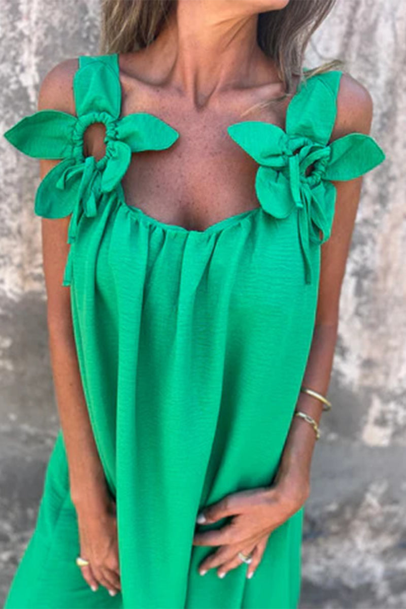 Casual Solid Color Flower Shape U Neck Sling Dresses