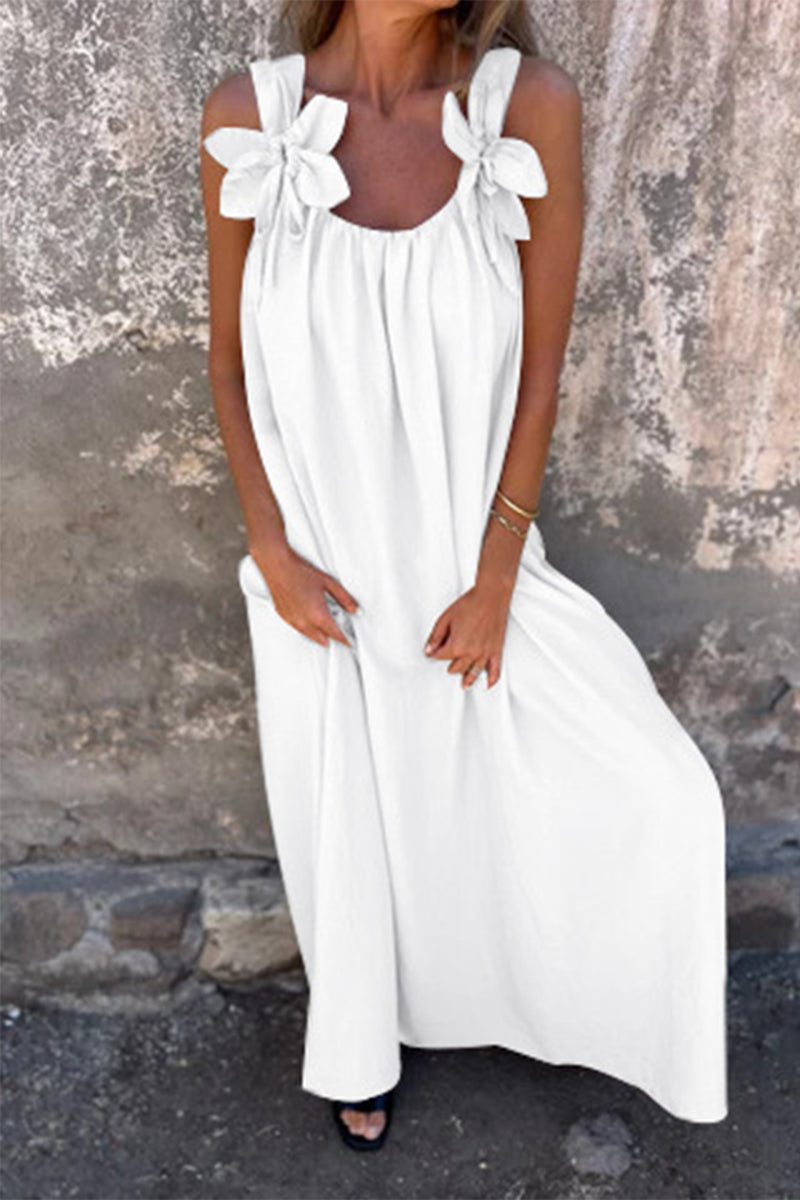 Casual Solid Color Flower Shape U Neck Sling Dresses