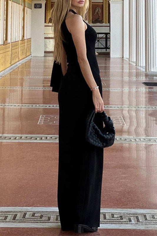 Sexy Solid Color Lace Up Irregular Sloping Shoulder Long Dresses