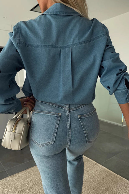 Casual Heart Shaped Buttons Turndown Collar Tops