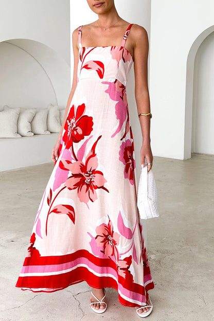 Vacation Floral Print Contrast Sling Dresses