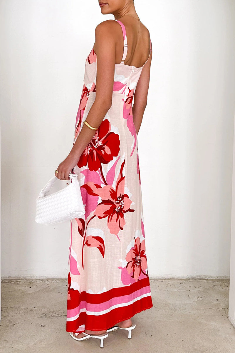 Vacation Floral Print Contrast Sling Dresses