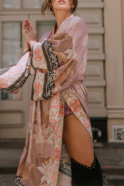 Casual Floral Print Lace Up Contrast Swimwears Cover Up