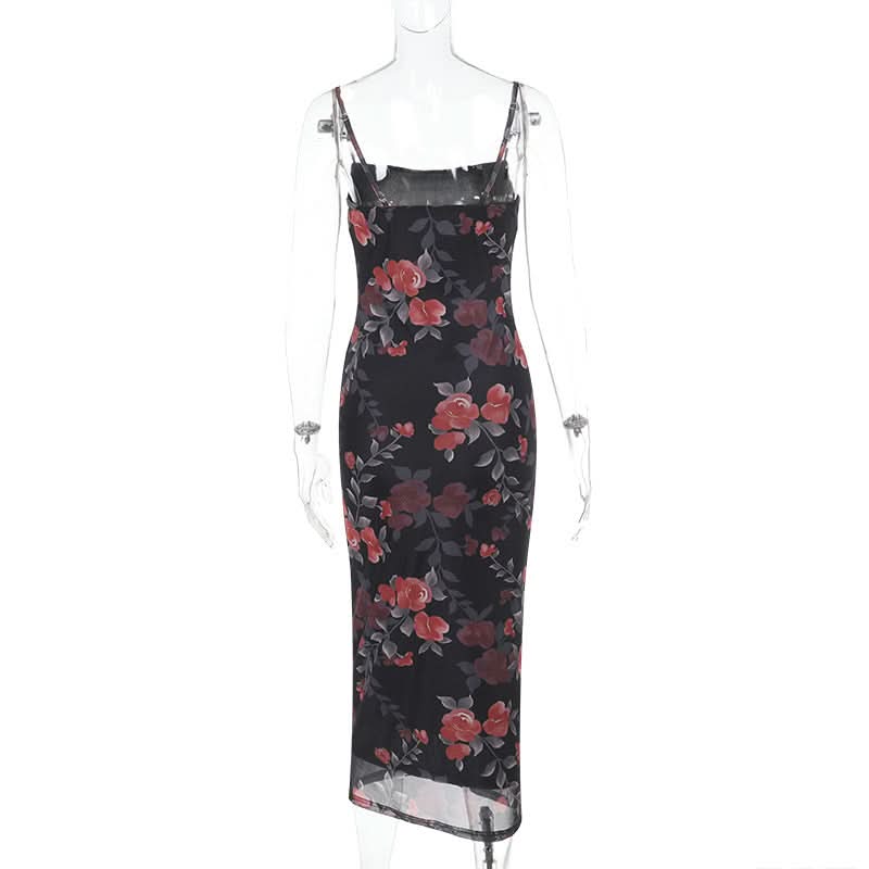 Flower print mesh cami maxi dress  | Festival Outfits Women