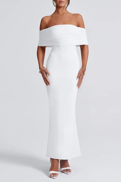 Sexy Solid Color Backless Off Shoulder One Step Skirt Dresses