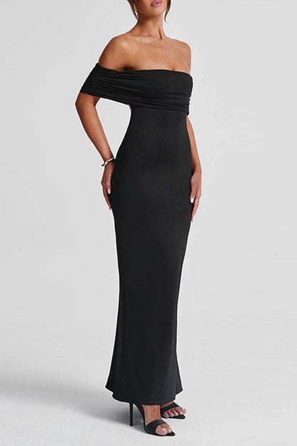 Sexy Solid Color Backless Off Shoulder One Step Skirt Dresses