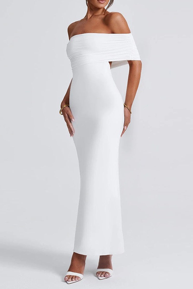 Sexy Solid Color Backless Off Shoulder One Step Skirt Dresses