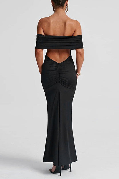 Sexy Solid Color Backless Off Shoulder One Step Skirt Dresses