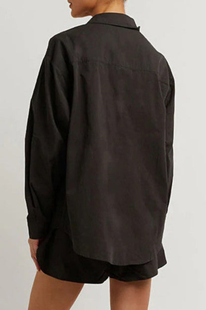 Casual Solid Color Pocket Turndown Collar Long Sleeve Three Pieces