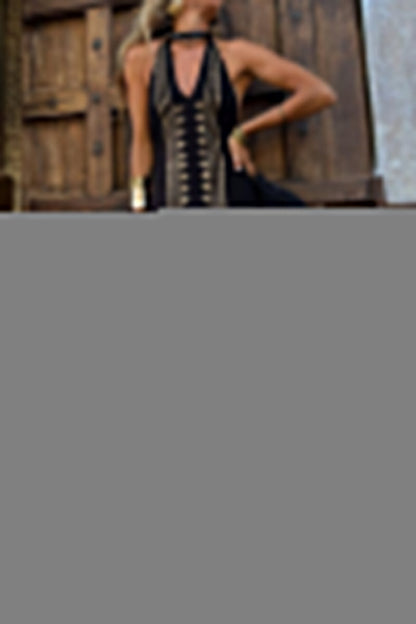 Sexy Geometric Print Backless Halter One Step Skirt Dresses