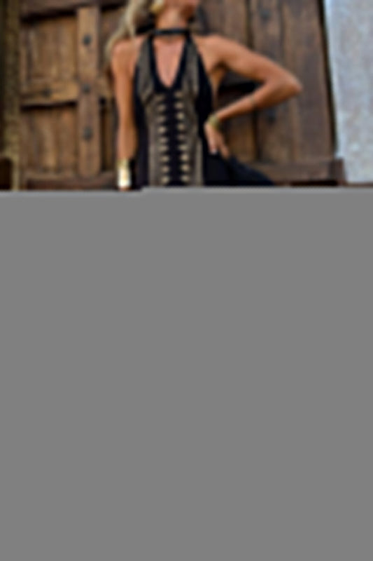 Sexy Geometric Print Backless Halter One Step Skirt Dresses