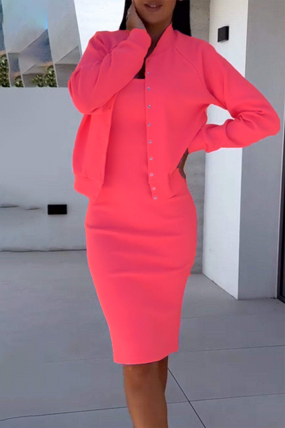 Casual Buttons Patchwork Long Sleeve Two Pieces(5 Colors)